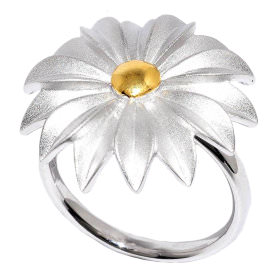 Кольцо цветок серебряное